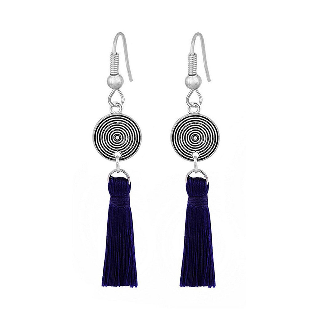 Tassel Dangle Flower Oxidised Tribal German Silver Pendant Earring