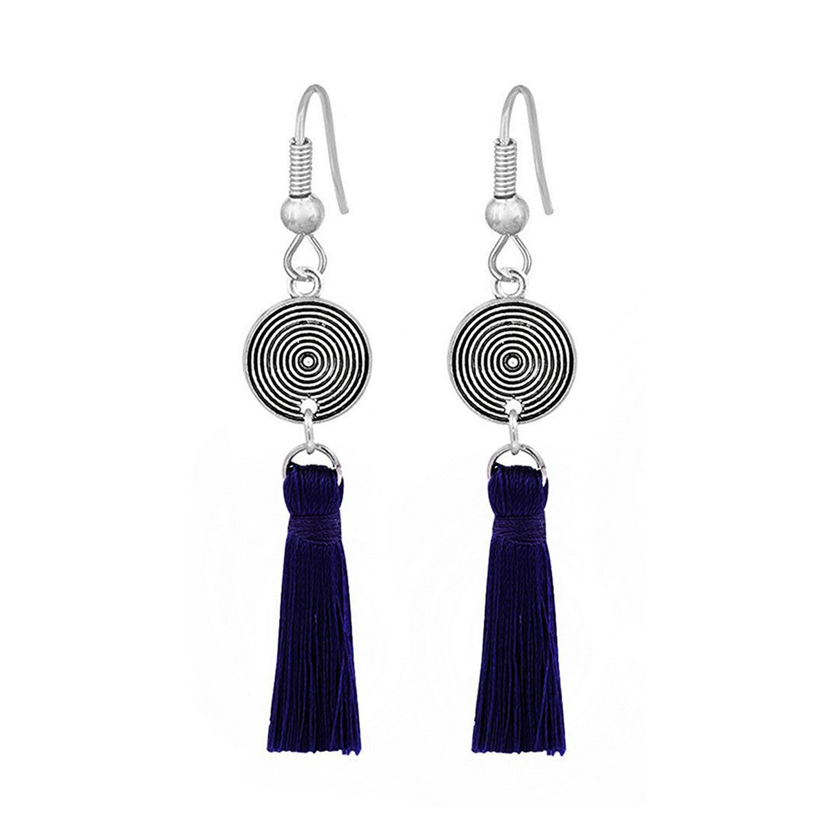 Tassel Dangle Flower Oxidised Tribal German Silver Pendant Earring