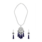 Tassel Dangle Flower Oxidised Tribal German Silver Pendant Earring