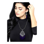 Tassel Dangle Flower Oxidised Tribal German Silver Pendant Earring