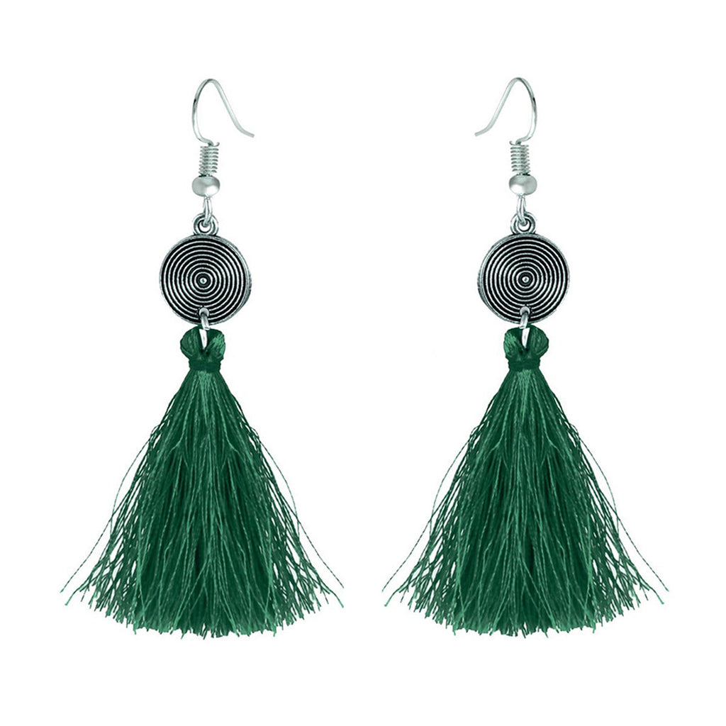 Tassel Dangle Filigree Oxidised Tribal German Silver Necklace Earring