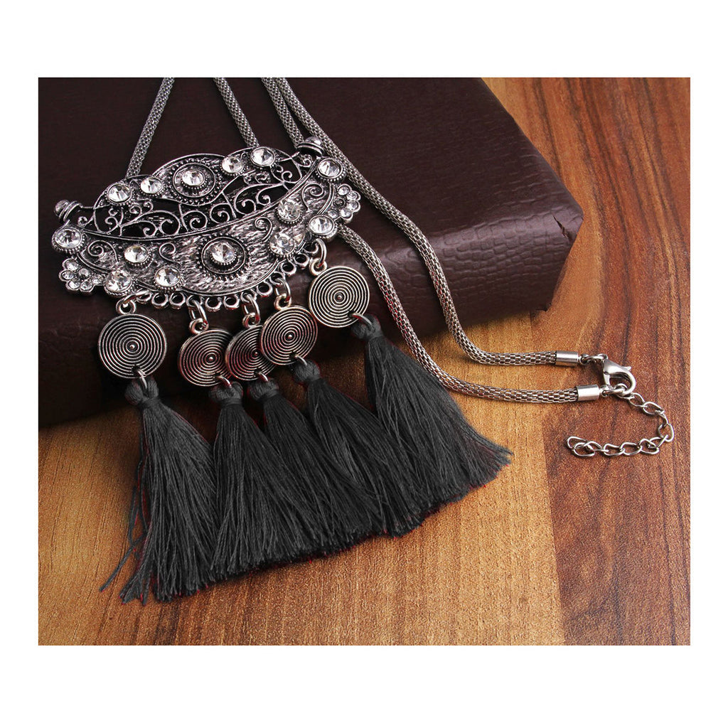 Tassel Dangle Filigree Oxidise Tribal German Silver Necklace Earring