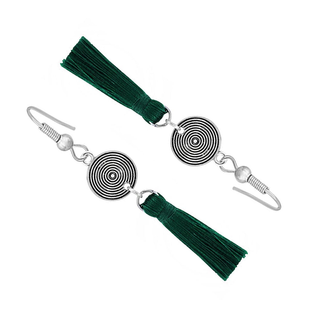 Tassel Dangle Flower Oxidised Tribal German Silver Pendant Earring