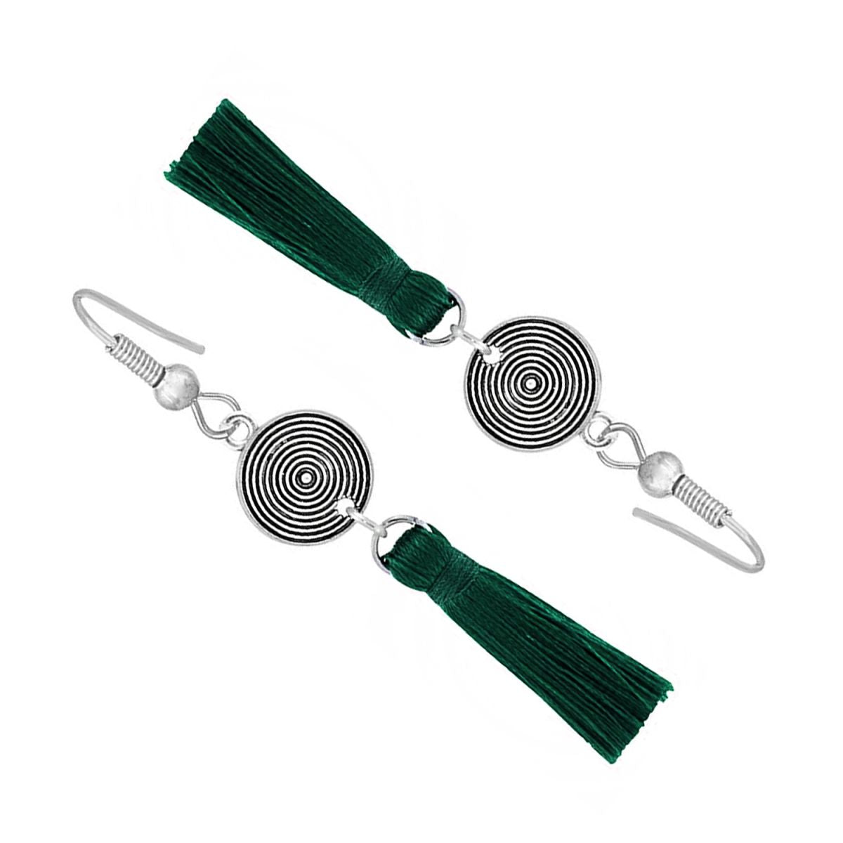 Tassel Dangle Flower Oxidised Tribal German Silver Pendant Earring