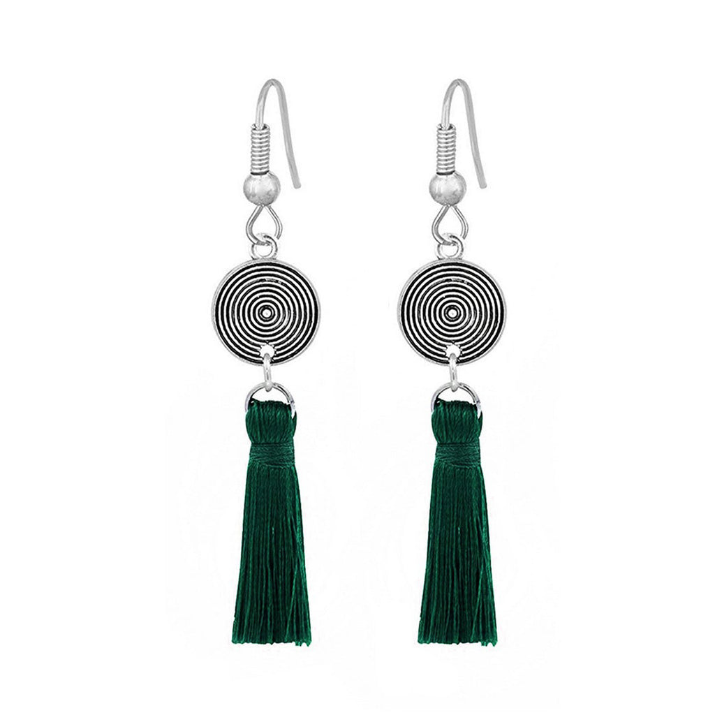 Tassel Dangle Flower Oxidised Tribal German Silver Pendant Earring