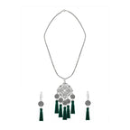 Tassel Dangle Flower Oxidised Tribal German Silver Pendant Earring