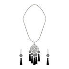 Tassel Dangle Flower Oxidised Tribal German Silver Pendant Earring