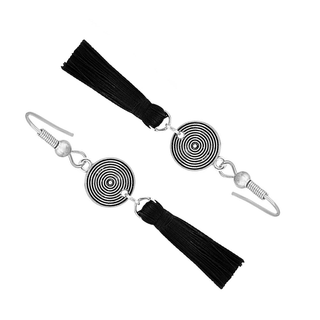 Tassel Dangle Flower Oxidised Tribal German Silver Pendant Earring