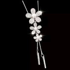 Flower Pearl Cz Silver Western Dress Wear Sweater Long Chain Necklace