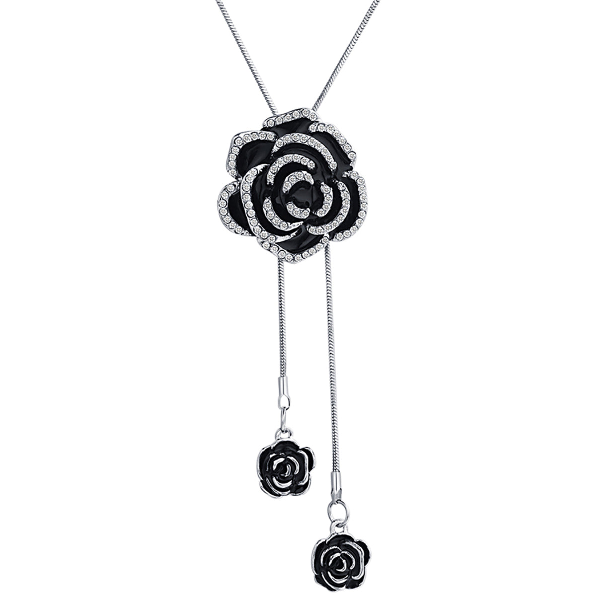 Rose Flower Black Silver Western Dress Party Sweater Necklace Bulk Secondary image