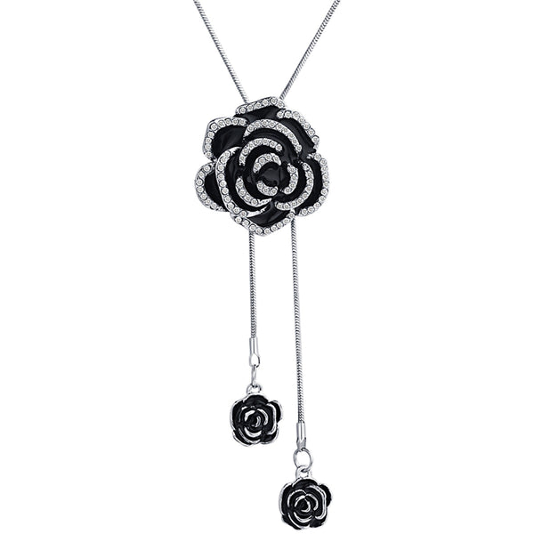 Rose Flower Black Silver Western Dress Party Sweater Necklace Bulk Secondary image