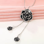 Rose Flower Black Silver Western Dress Party Sweater Necklace Bulk