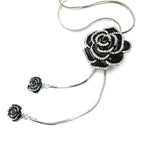 Rose Flower Black Silver Western Dress Party Sweater Necklace Bulk