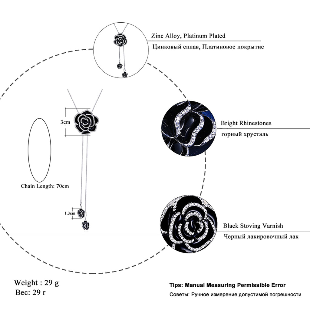 Rose Flower Black Silver Western Dress Party Sweater Necklace Bulk