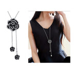 Rose Flower Black Silver Western Dress Party Sweater Necklace Bulk