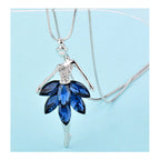 Dancing Doll Crystal Blue Silver Western Party Sweater Chain Necklace