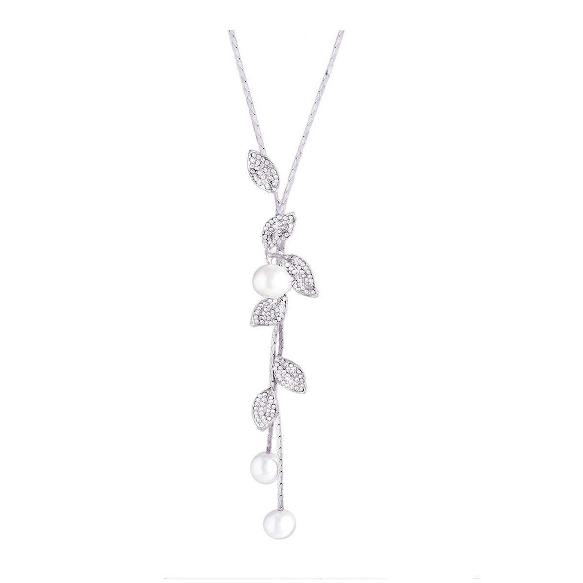 Leaf Plant Pearl Cz Silver Western Party Sweater Long Chain Necklace Secondary image