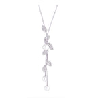 Leaf Plant Pearl Cz Silver Western Party Sweater Long Chain Necklace