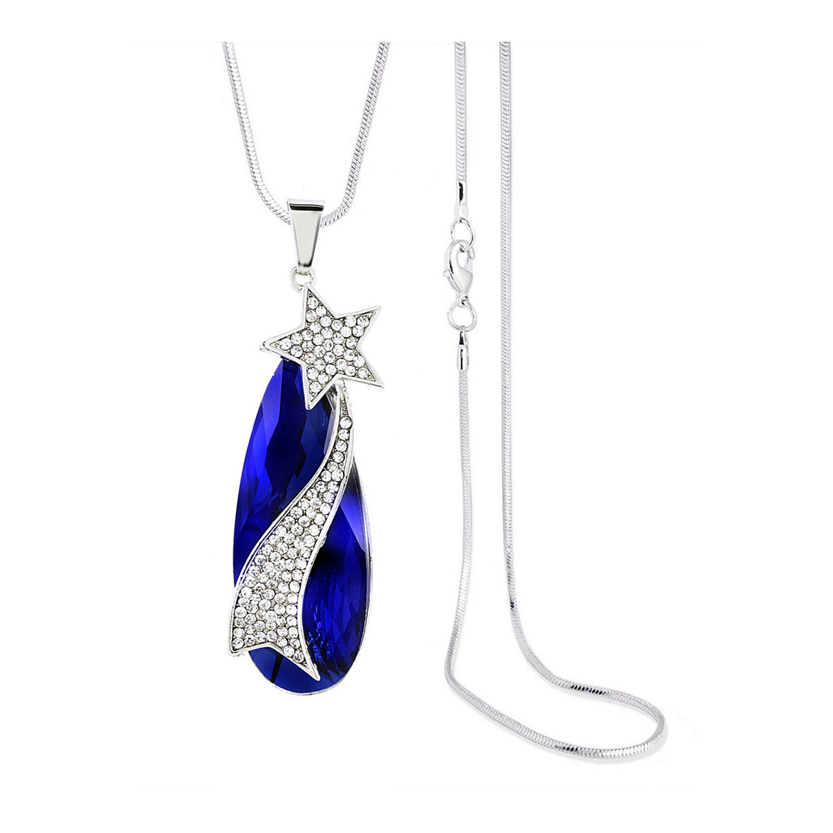 Sweater Star CZ Crystal Blue Party Long Necklace Pendant Chain Bulk