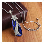 Sweater Star CZ Crystal Blue Party Long Necklace Pendant Chain Bulk