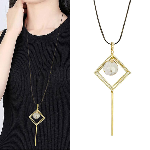Hanging Cz Crystal Gold Western Party Sweater Long Chain Necklace Main image