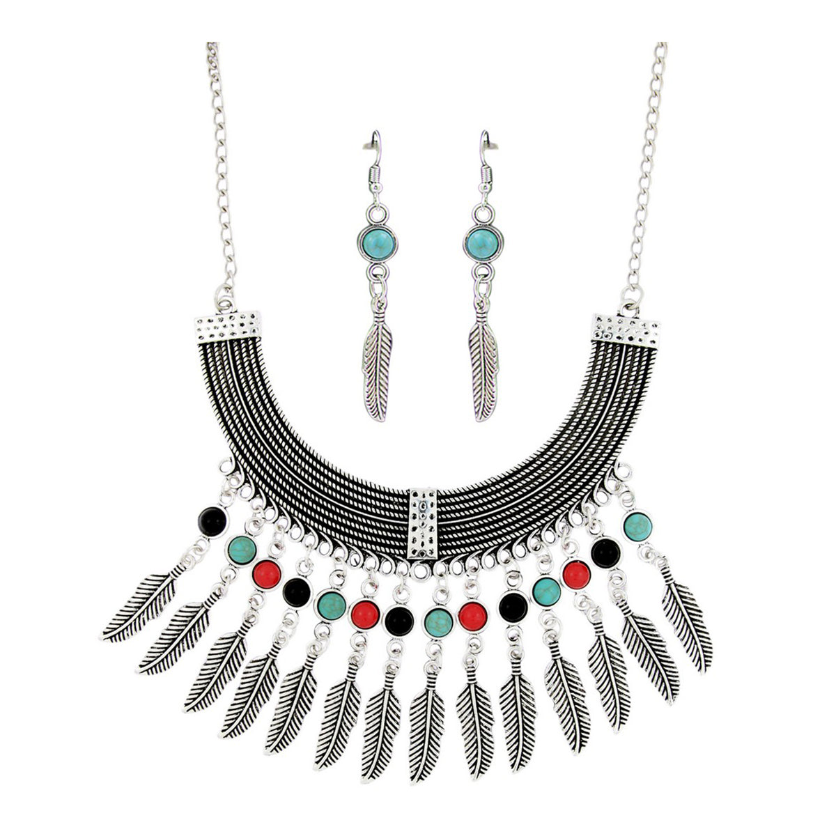 Beads Oxidised Tribal Bohemian German Long Statement Necklace Earring Secondary image
