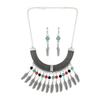 Beads Oxidised Tribal Bohemian German Long Statement Necklace Earring