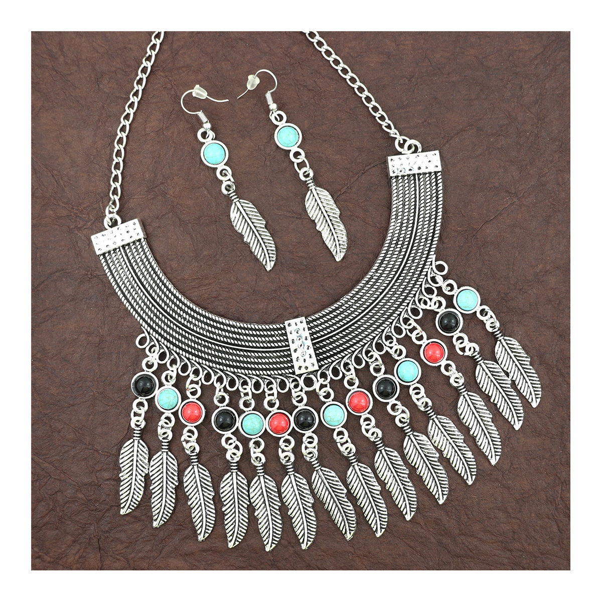 Beads Oxidised Tribal Bohemian German Long Statement Necklace Earring Main image