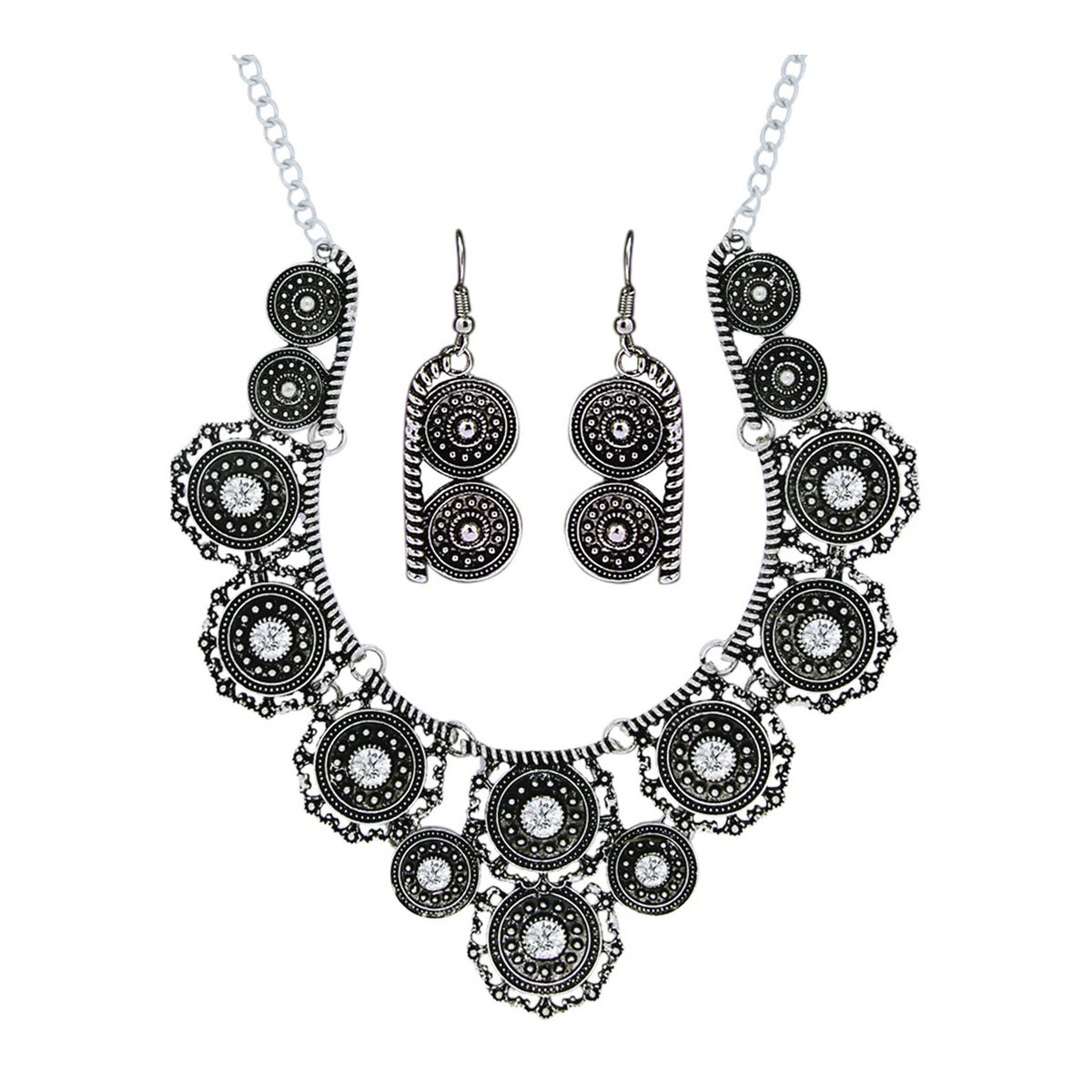 Oxidised Bohemian German Silver Diamond Choker Necklace Earring Bulk
