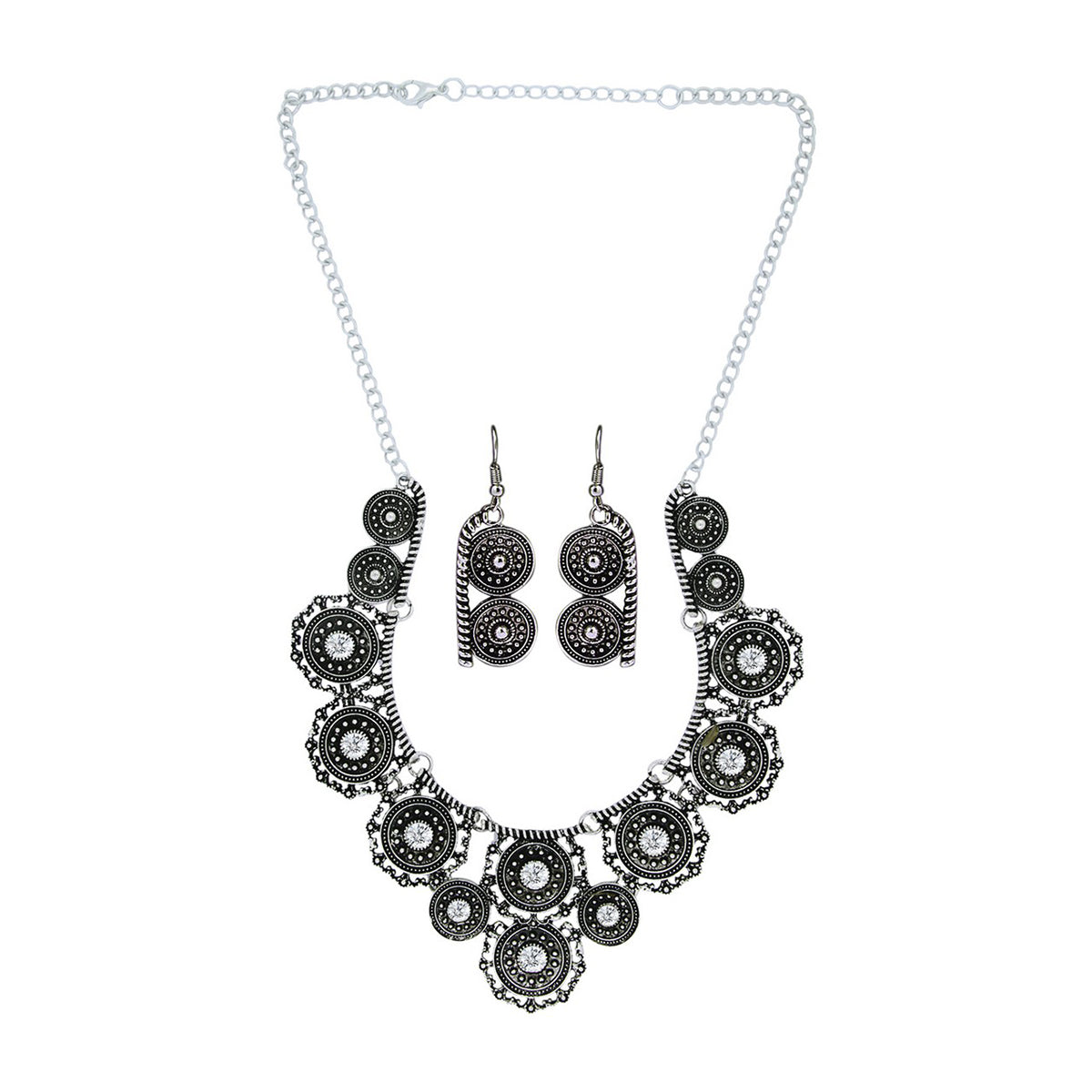Oxidised Bohemian German Silver Diamond Choker Necklace Earring Bulk