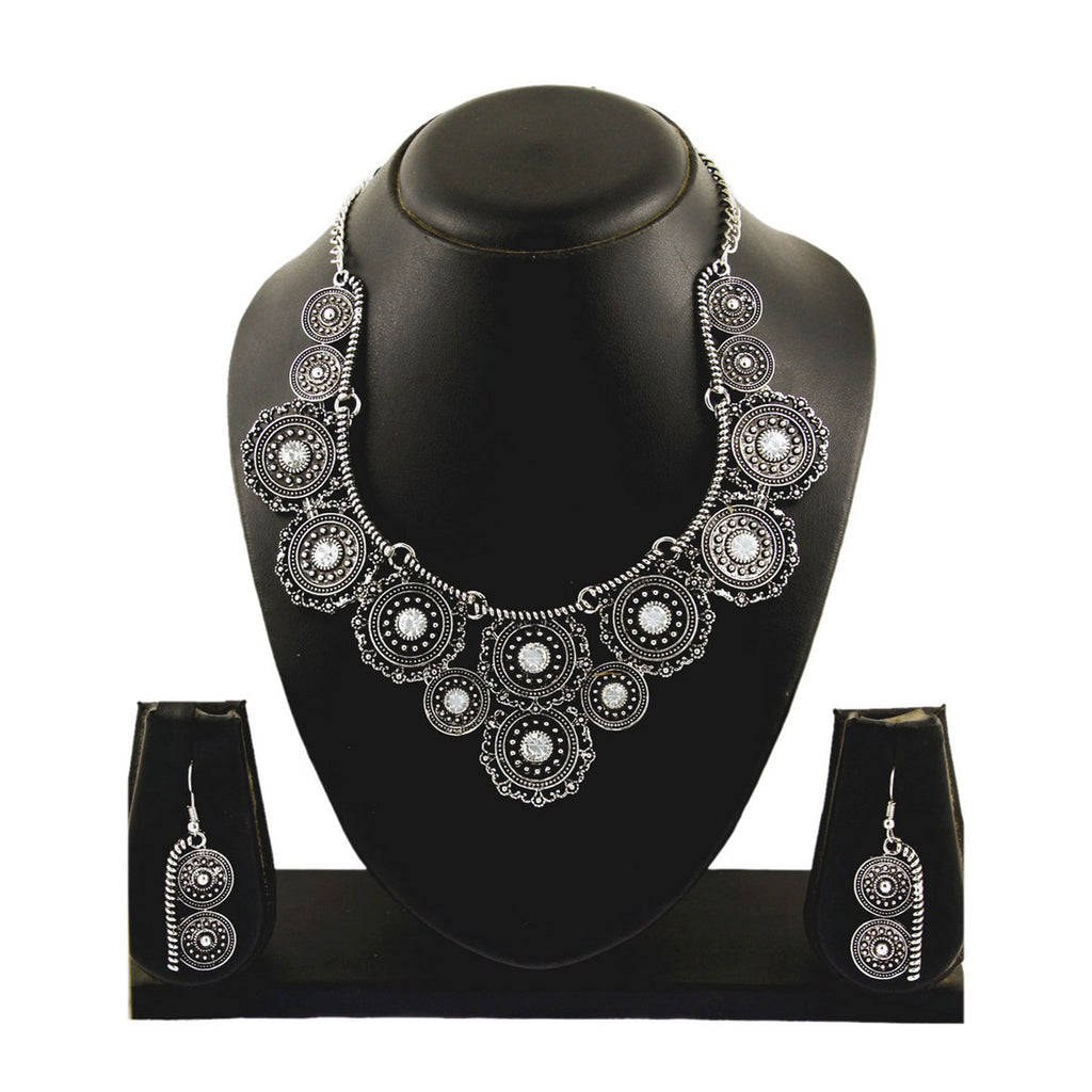 Oxidised Bohemian German Silver Diamond Choker Necklace Earring Bulk