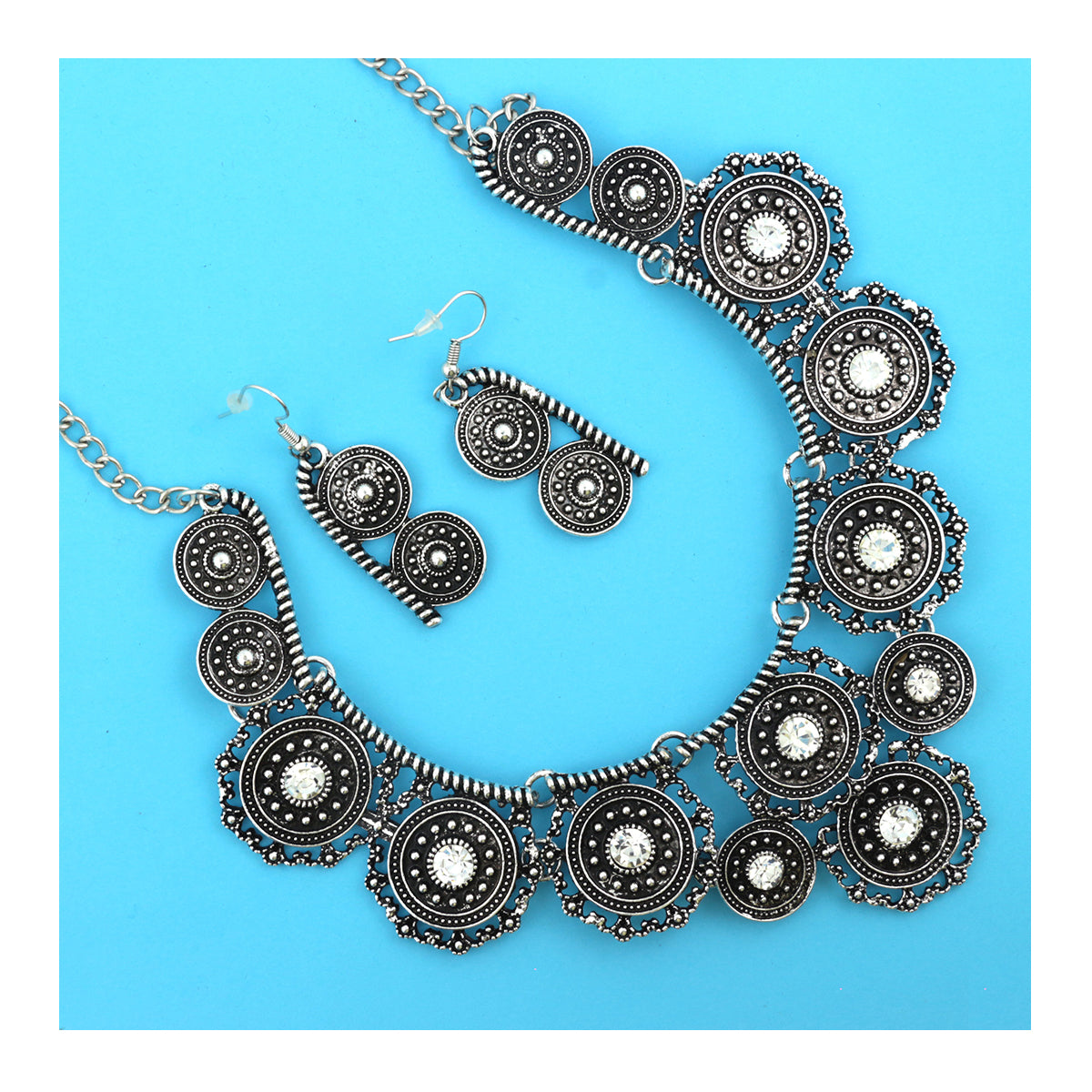 Oxidised Bohemian German Silver Diamond Choker Necklace Earring Bulk