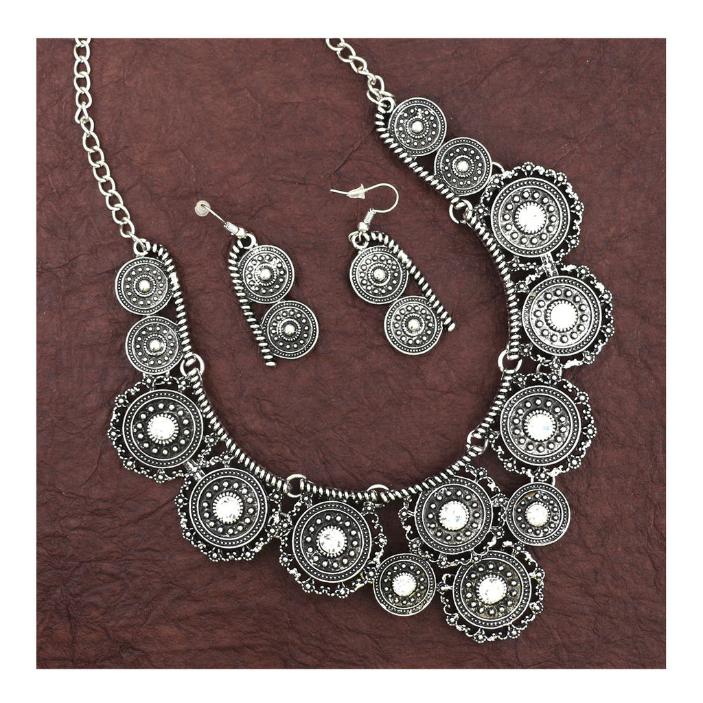Oxidised Bohemian German Silver Diamond Choker Necklace Earring Bulk