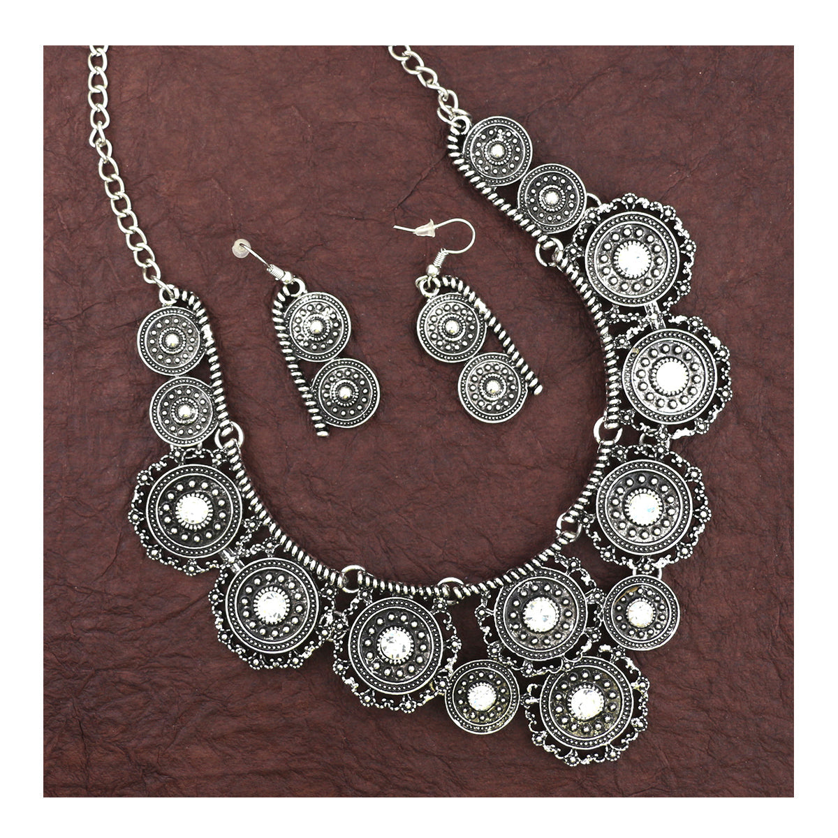 Oxidised Bohemian German Silver Diamond Choker Necklace Earring Bulk