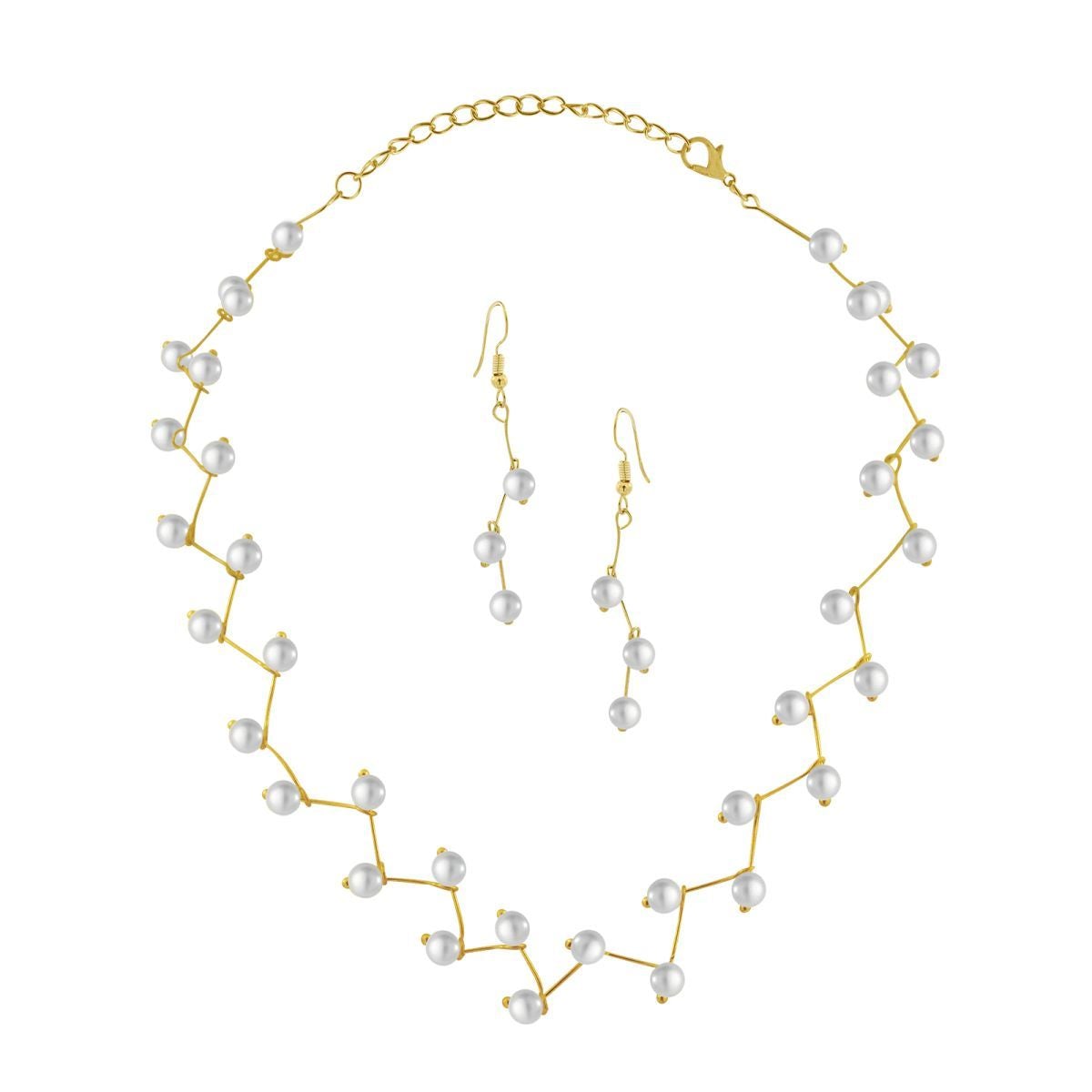 Pearl Link Chain Pearl 18K Gold Choker Necklace Earring Set Bulk Main image