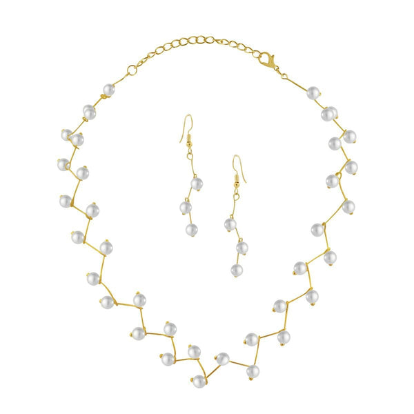 Pearl Link Chain Pearl 18K Gold Choker Necklace Earring Set Bulk Main image