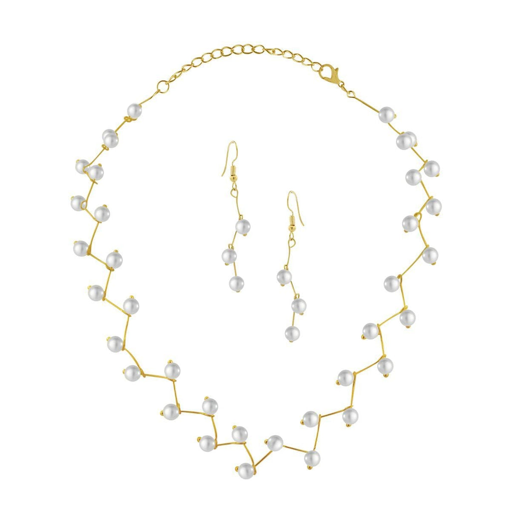 Pearl Link Chain Pearl 18K Gold Choker Necklace Earring Set Bulk