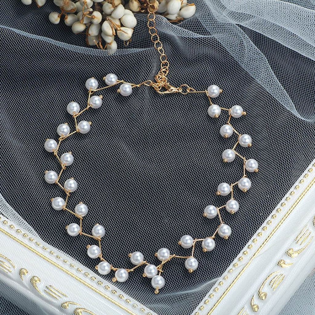 Pearl Link Chain Pearl 18K Gold Choker Necklace Earring Set Bulk