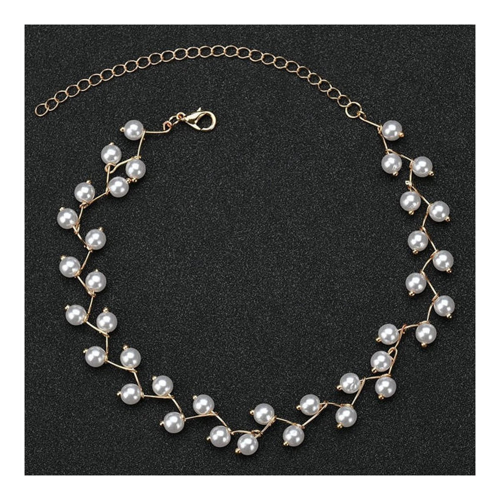 Pearl Link Chain Pearl 18K Gold Choker Necklace Earring Set Bulk