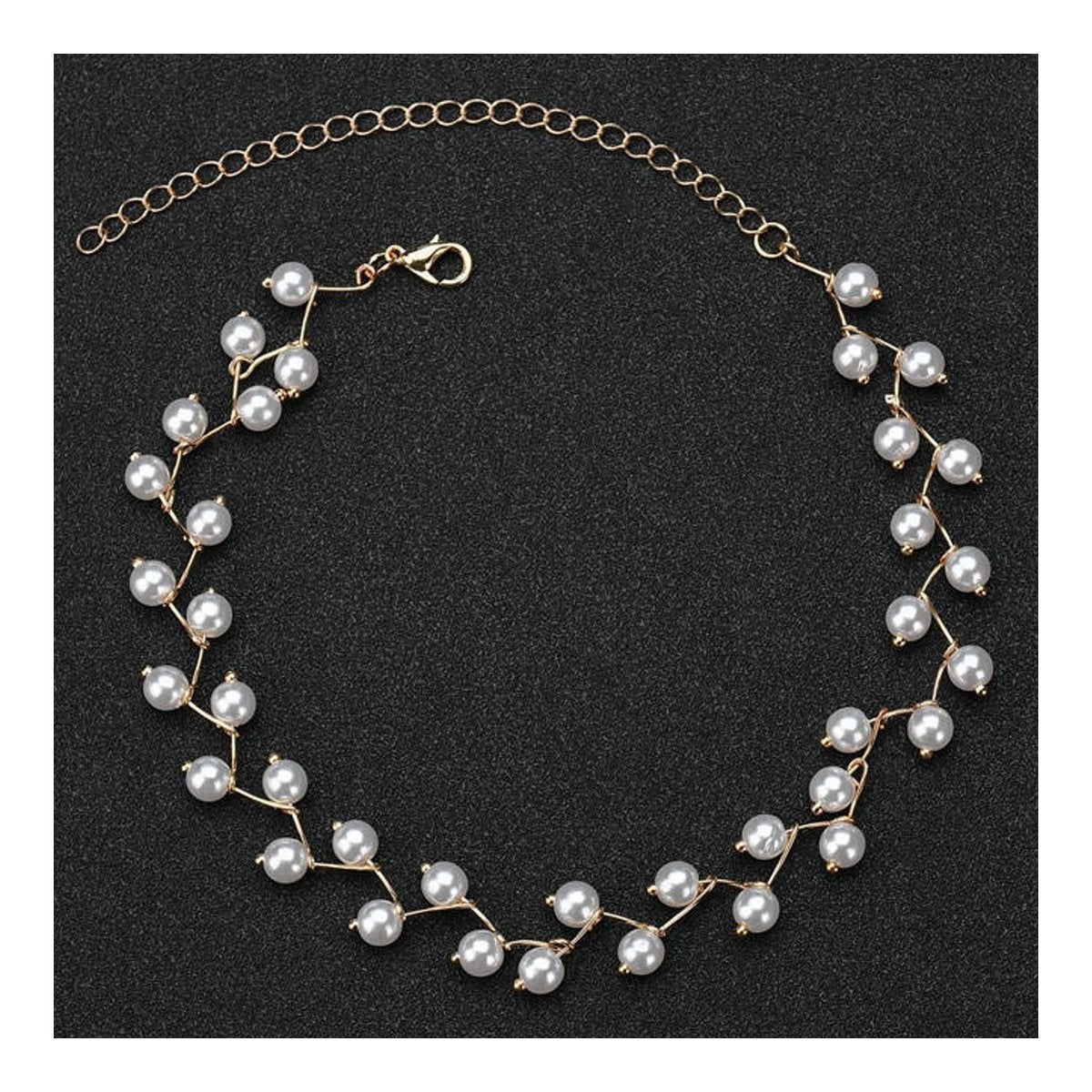 Pearl Link Chain Pearl 18K Gold Choker Necklace Earring Set Bulk