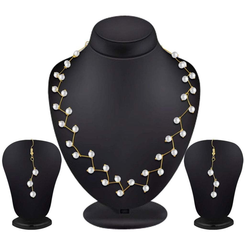 Pearl Link Chain Pearl 18K Gold Choker Necklace Earring Set Bulk