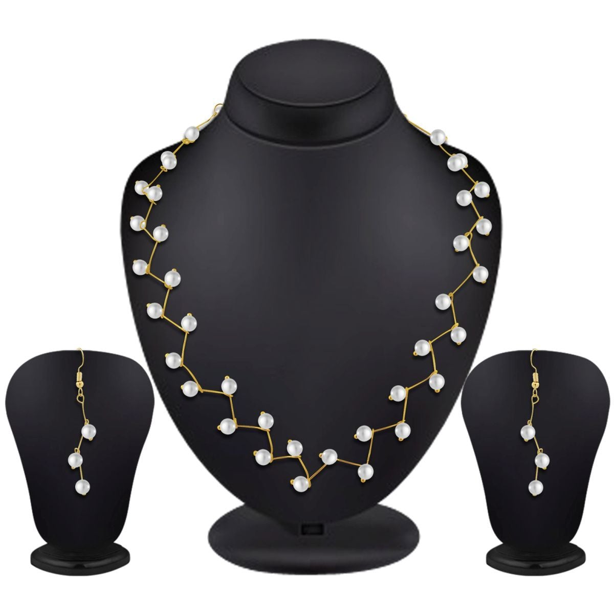 Pearl Link Chain Pearl 18K Gold Choker Necklace Earring Set Bulk