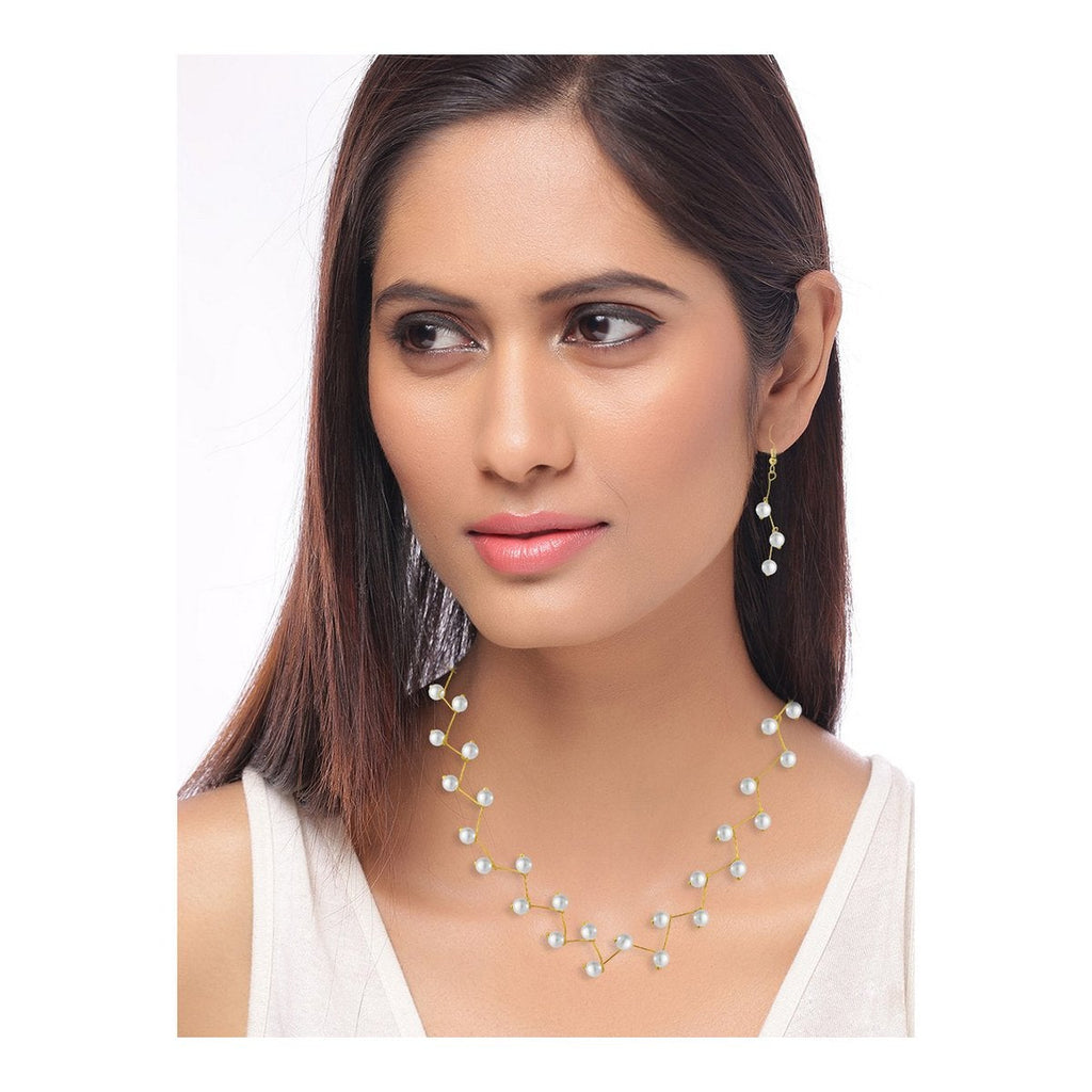 Pearl Link Chain Pearl 18K Gold Choker Necklace Earring Set Bulk
