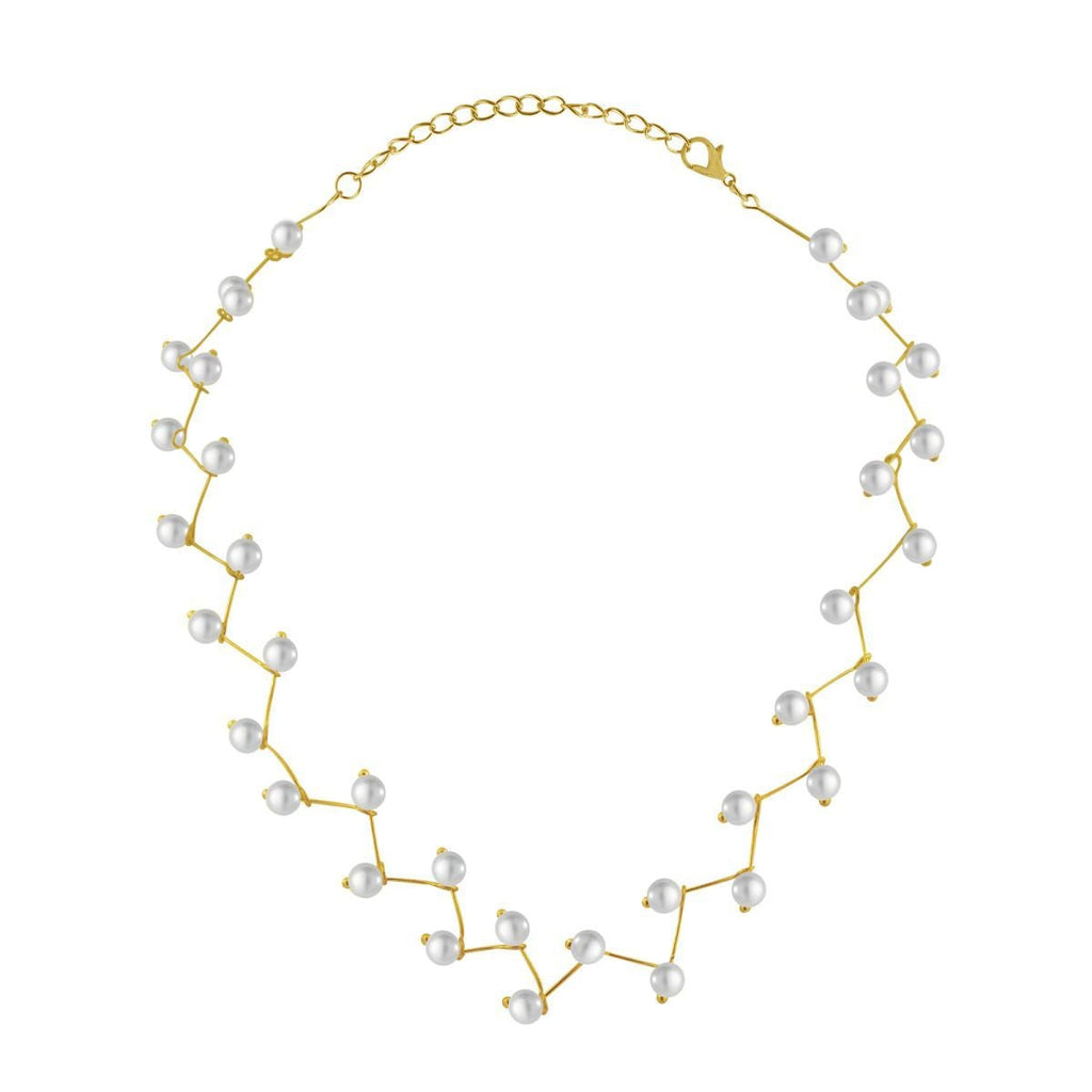 Pearl Link Chain Pearl 18K Gold Choker Necklace Earring Set Bulk