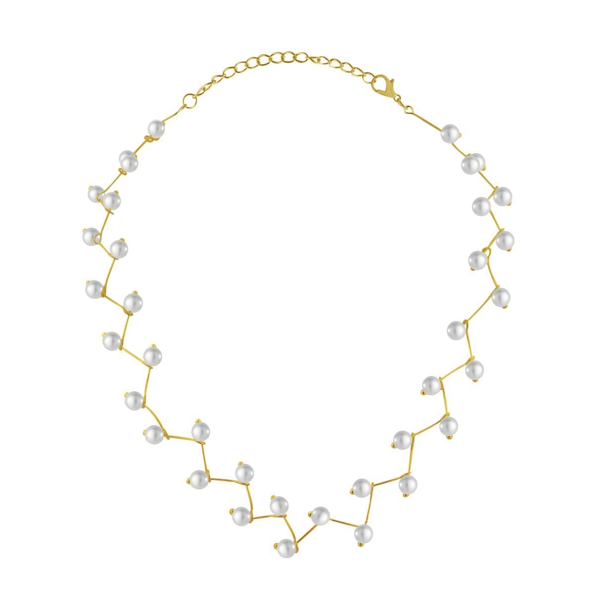 Pearl Link Chain Pearl 18K Gold Choker Necklace Earring Set Bulk