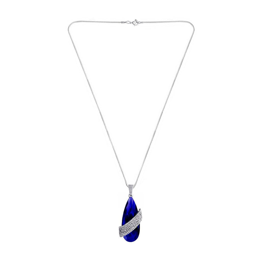 Italian Crystal American Diamond Blue Silver Sweater Necklace Bulk