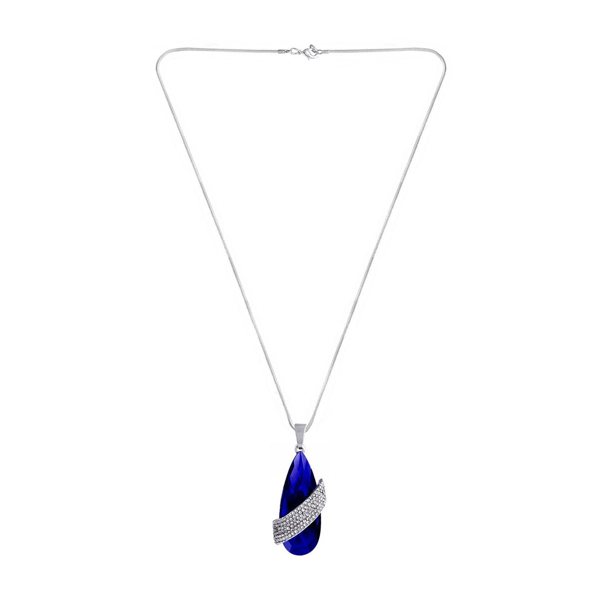 Italian Crystal American Diamond Blue Silver Sweater Necklace Bulk