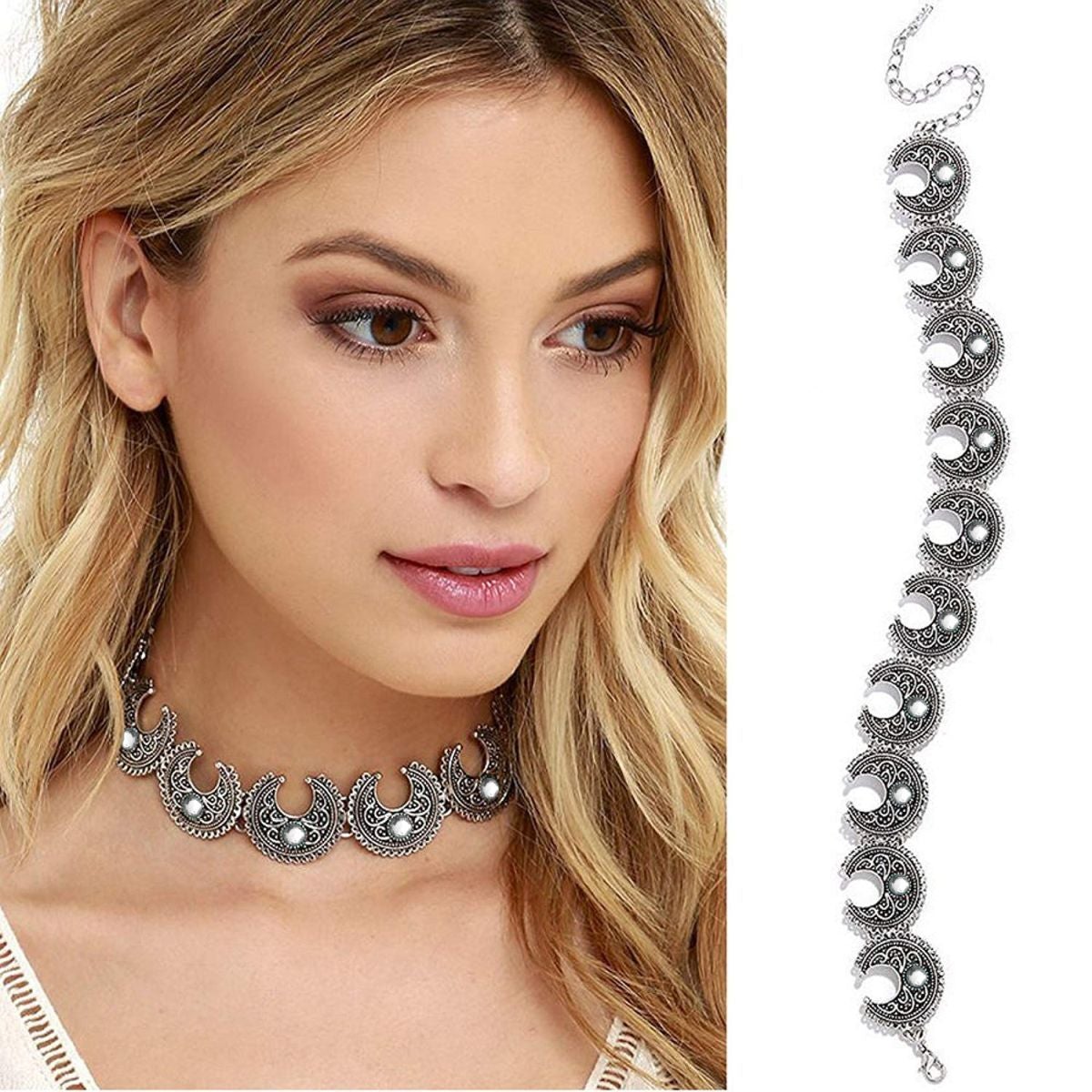 Chand Bali Oxidised Bohemian German Silver Collar Necklace Bulk