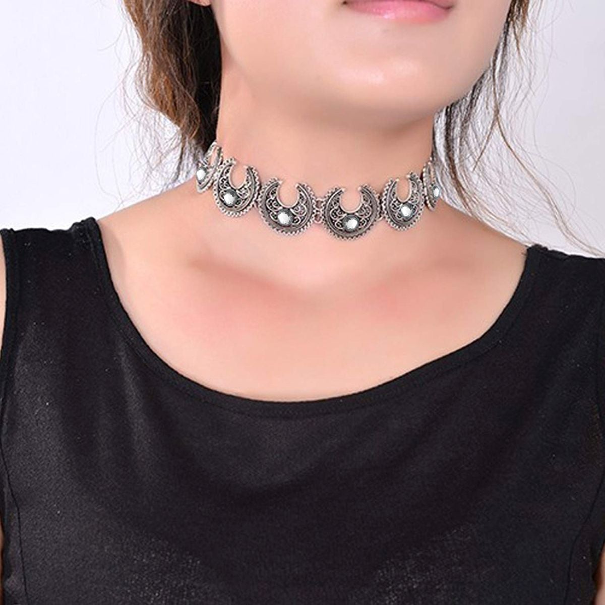 Chand Bali Oxidised Bohemian German Silver Collar Necklace Bulk