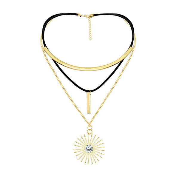 Triple Layer Charm Choker Collar Statement Black Gold Necklace Bulk Main image